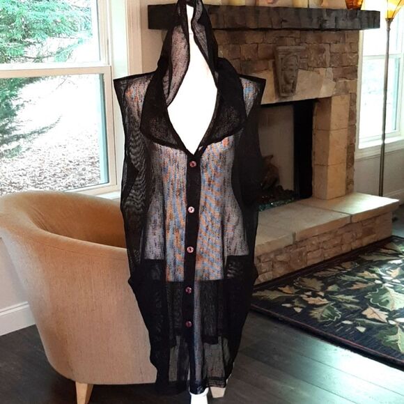 J Valdi Black Mesh Cover Up - Picture 1 of 8